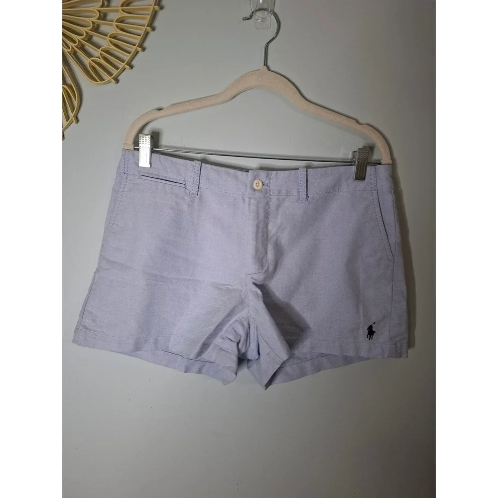 Ralph Lauren Womens Light Blue Oxford Cotton Pony Logo Shorts Size 6